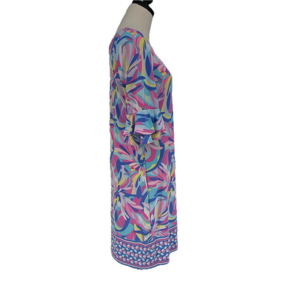 Pappagallo Colorful Pastel Cactus Rose Ruffled Half Sleeve Mini‎ Dress Size S - Picture 6 of 7